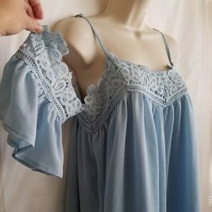 4Sienna Boho Top Blouse Sz L Blue E10